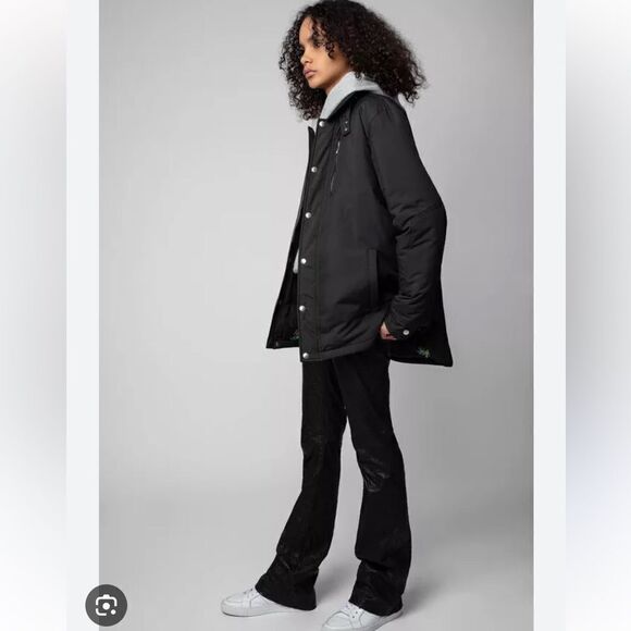 Zadig & Voltaire Kalis hooded Nylon black jacket coat Missing belt XS - Picture 1 of 13
